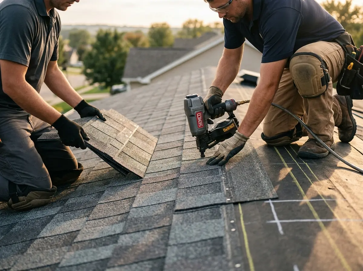 Professional roofer working on a residential roof in Fernley